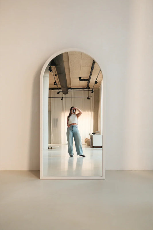 Nova Arched Full Length Mirror – Japandi Wood – Taupe – 200 x 100 cm